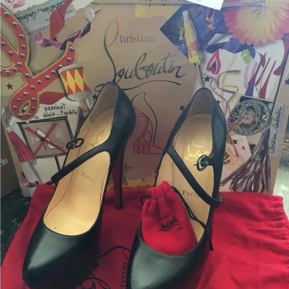 Christian Louboutin Lady DAF 160 KID BK01 Black Open Toe Heel 38